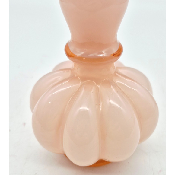 Vintage Fenton Art Glass Pink Mellon Perfume Bottle Vase Candlestick No Stopper - Picture 4 of 7